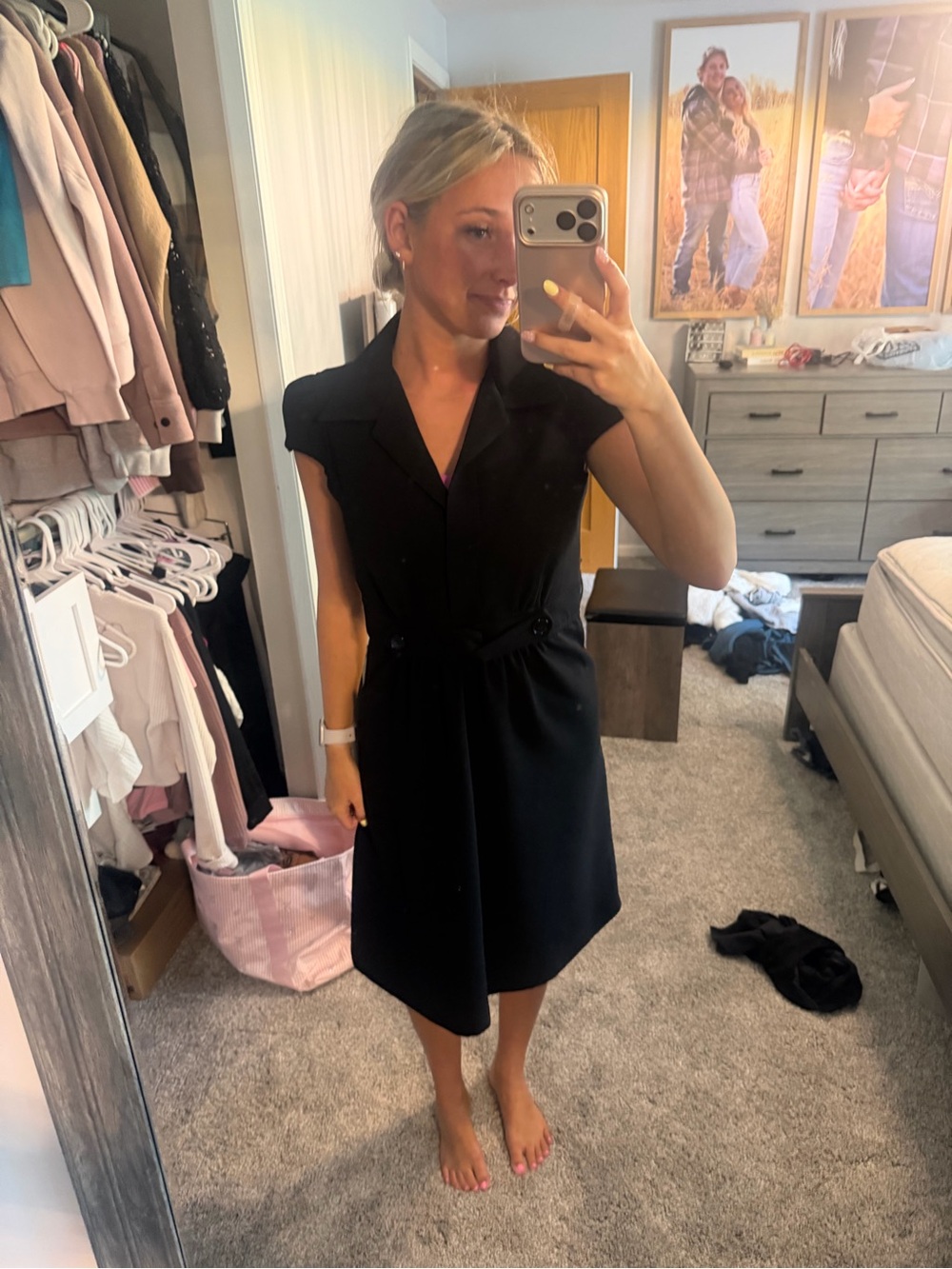 Calvin Klein Black Cap-Sleeve Wrap-Style Midi Dress